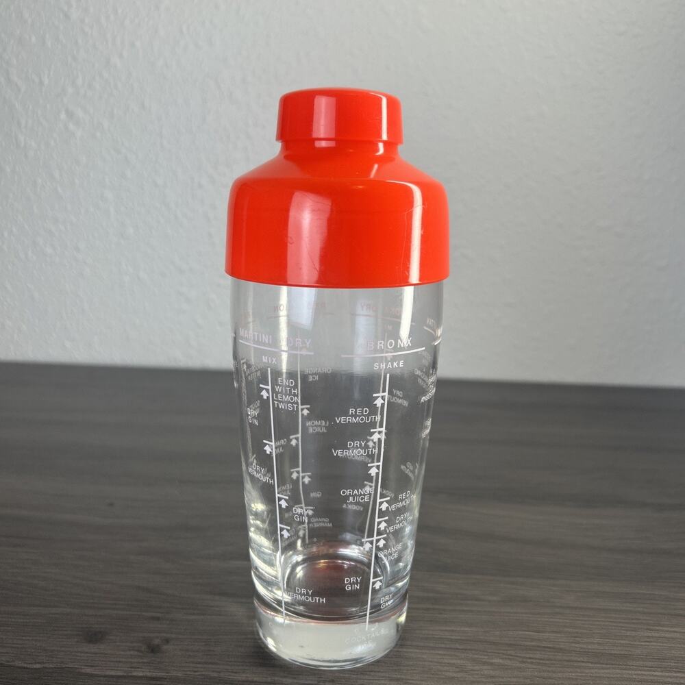 Vintage Per Alimenti Cocktail Shaker Glass Red Lid Recipes Made in Italy 1960s